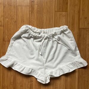 Commense White Ruffle Drawstring Shorts